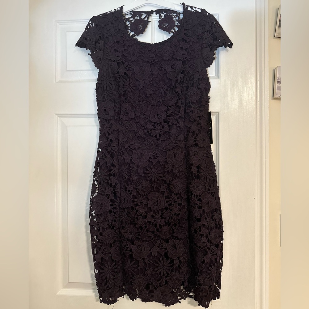 Dark Purple Lace backless cocktail dress